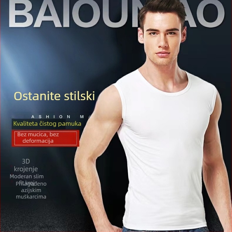 Muška bezrukšna veste sa širokim ramenima – lagani, prozračni osnovni komad, crna/bijela, sport