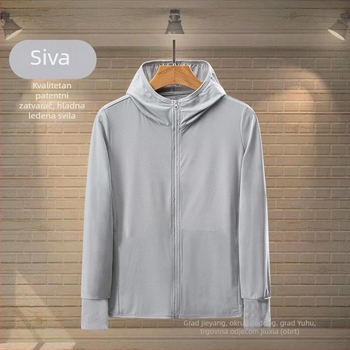 Muška kapuljačom jakna od mrežaste ice-silk tkanine, lagana i prozračna, UV zaštita, proljeće-ljeto, poliester