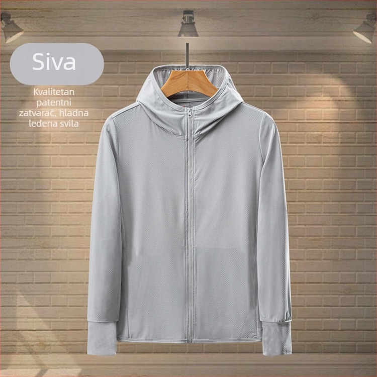 Muška kapuljačom jakna od mrežaste ice-silk tkanine, lagana i prozračna, UV zaštita, proljeće-ljeto, poliester