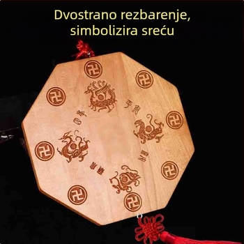 Privesak Bagua od drveta breskve, dvostrano ogledalo, ugraviran Yin–Yang, konveksno i konkavno, četiri božanska zvijeri, Tai Chi devet palača
