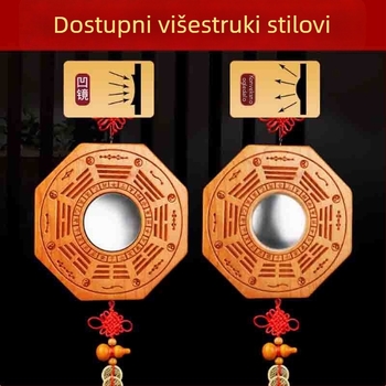 Privesak Bagua od drveta breskve, dvostrano ogledalo, ugraviran Yin–Yang, konveksno i konkavno, četiri božanska zvijeri, Tai Chi devet palača