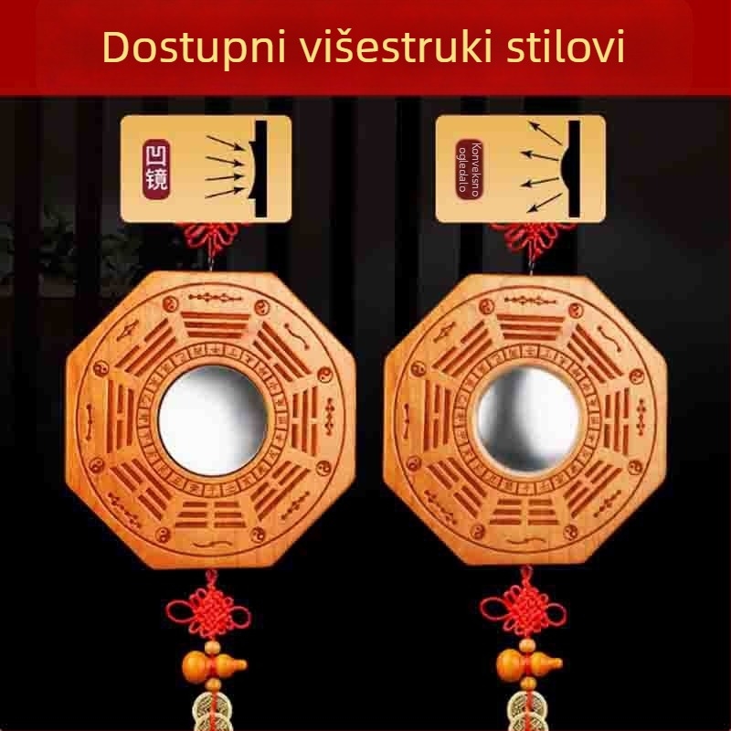 Privesak Bagua od drveta breskve, dvostrano ogledalo, ugraviran Yin–Yang, konveksno i konkavno, četiri božanska zvijeri, Tai Chi devet palača