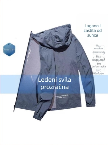 Muška kapuljačasta jakna za zaštitu od sunca, Ice Silk, dugi rukav, vanjski ribolov i vožnja bicikla