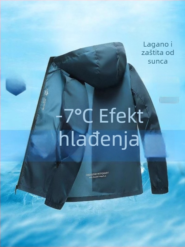 Muška kapuljačasta jakna za zaštitu od sunca, Ice Silk, dugi rukav, vanjski ribolov i vožnja bicikla