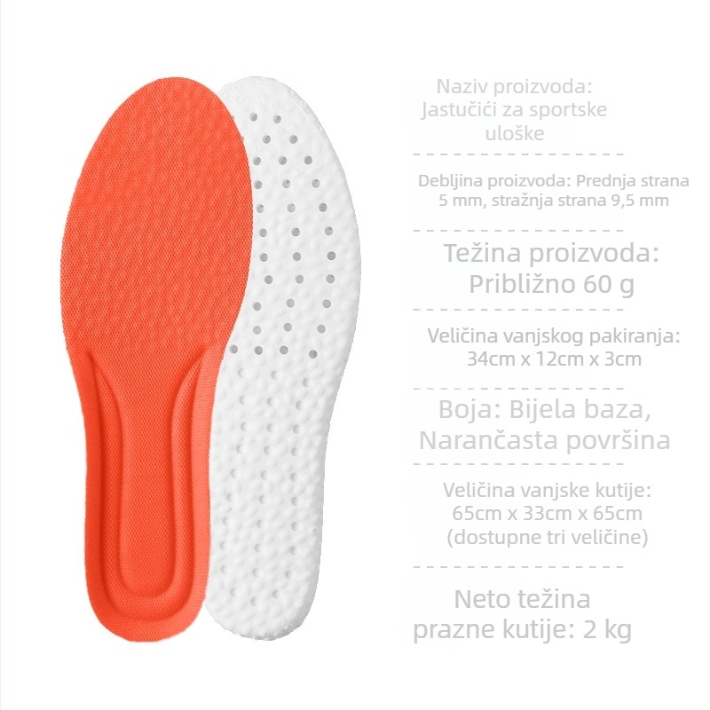 Unisex sportske uloške s amortizacijom za trening, upijaju znoj, deodorirajuće i prozračne, mekani PU ulošak
