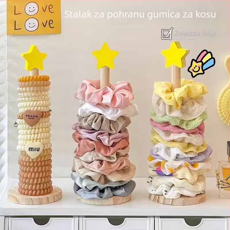 Stalak za gumice za kosu sa zvjezdastim oblikom od masivnog drveta