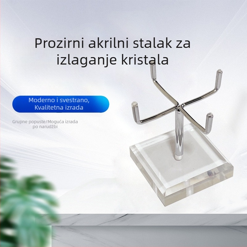 Akrilni stalak za izlaganje s prozirnom bazom i metalnim nosačem za kristale, minerale, nakit i dodatke