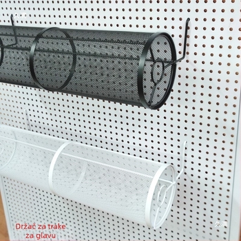 Vješeni stalak za trake za kosu s perforiranom pločom i kružnim otvorima za dodatke za kosu