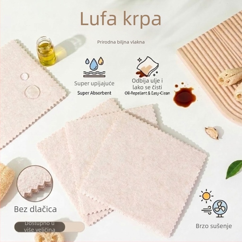 Loofah krpa za suđe, različitih veličina, upija vodu i masnoću, dvostruka uporaba za suho i mokro, bez vlakana, kuhinjska krpa za pranje sudova