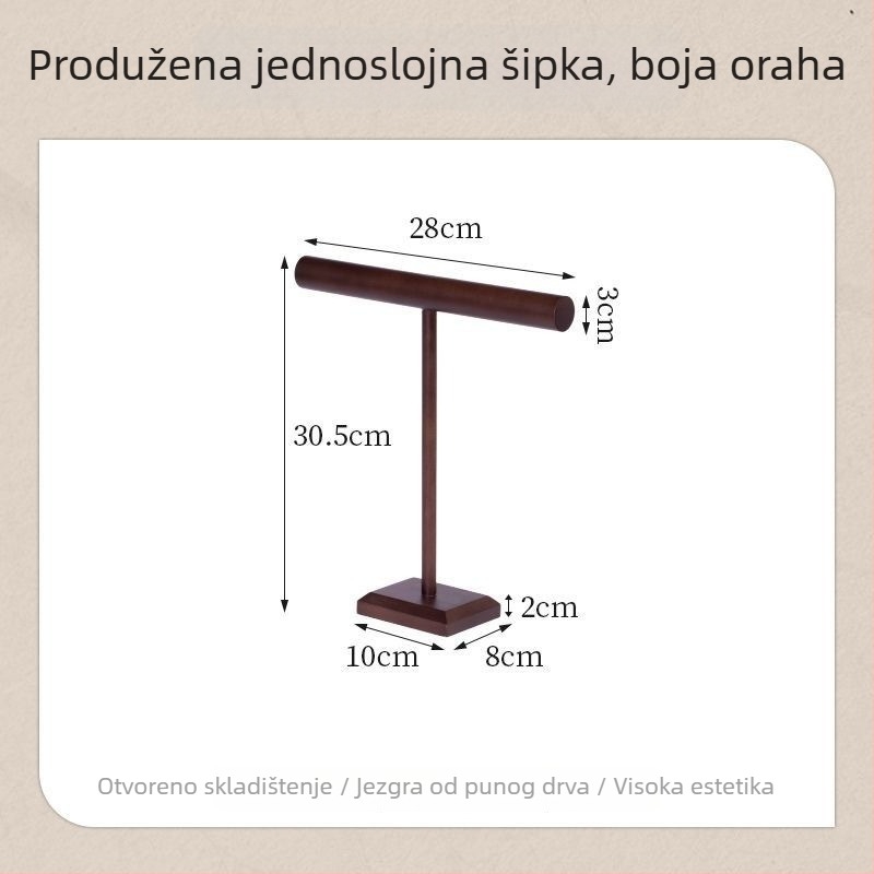 Drveni stalak za nakit, orah boje, dvostruki sloj, za ogrlice, naušnice i narukvice