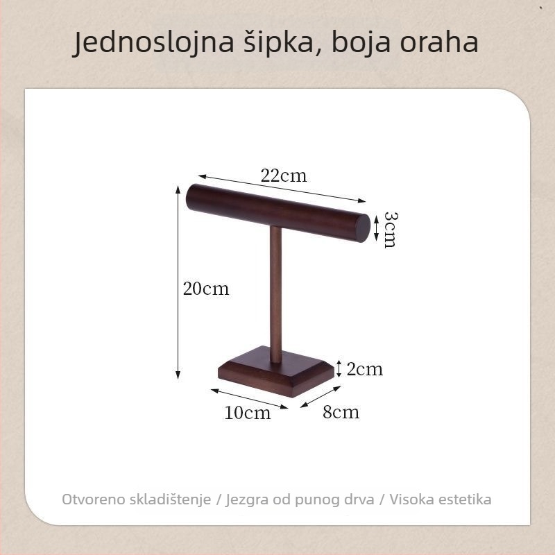 Drveni stalak za nakit, orah boje, dvostruki sloj, za ogrlice, naušnice i narukvice