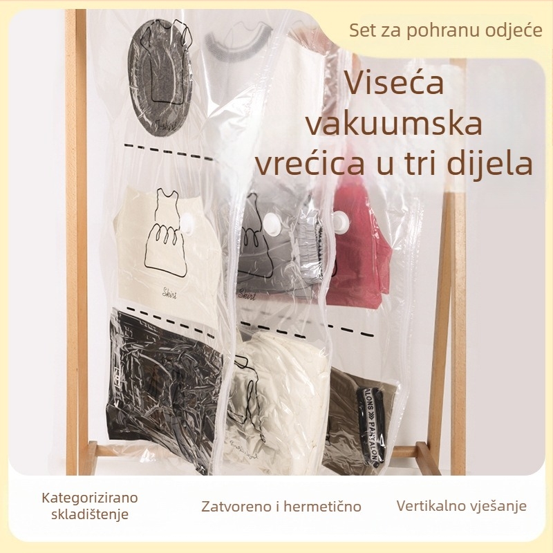 Velika vakuumska kompresijska vreća za odjeću s mogućnošću vješanja, zaštita od vlage i prašine; pogodna za odijela, krzno i perjane jakne.