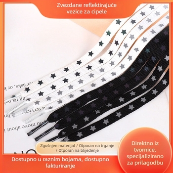 Zvjezdaste reflektirajuće plosnate vezice za tenisice, dvostrano reflektirajuće i svjetleće, za sportsku i casual obuću.