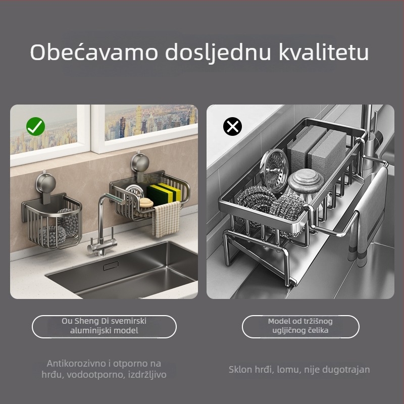 Zidni držač za spužvu i kuhinjske krpe, košarica sa usisnim čepom i organizator odvodnje