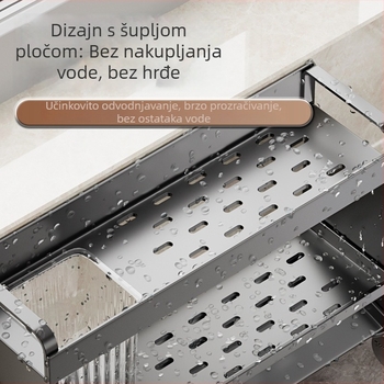 Dvoetažni odvodni stalak za kuhinjsku drezu od karbonskog čelika, s držačem za spužve i sapun