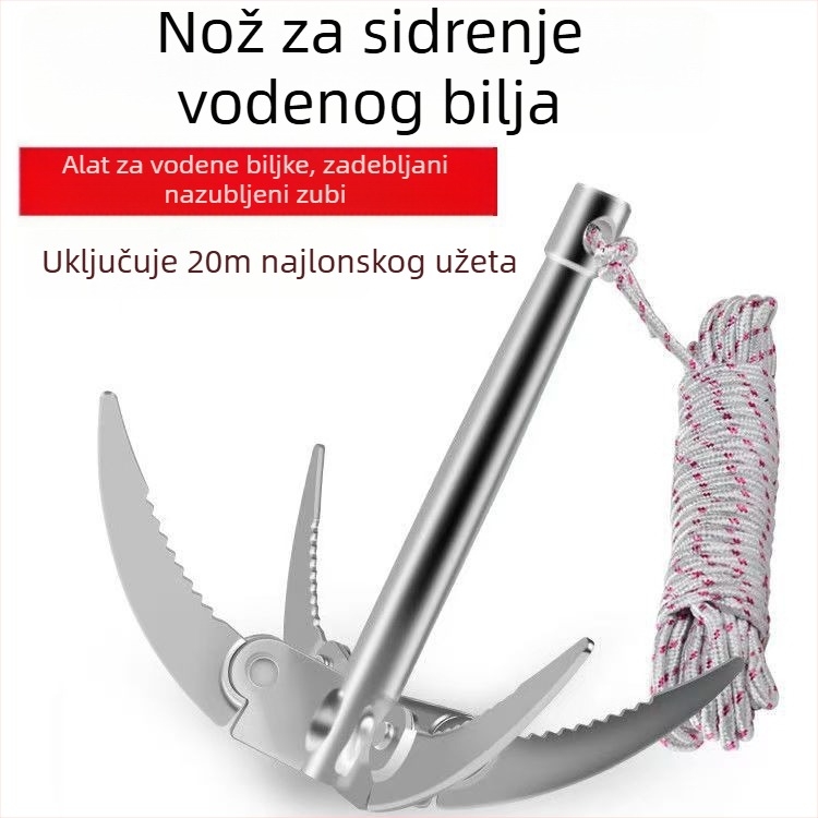 Veliki sklopivi nož za vodnu travu s četiri kandže sidra za ribolov