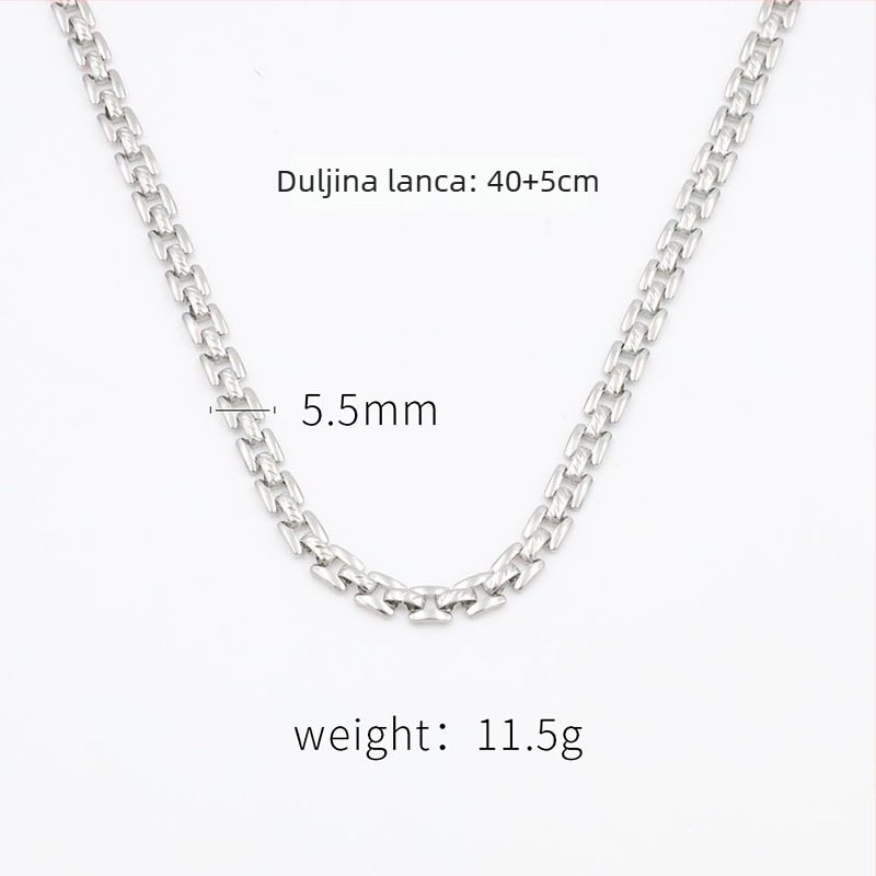 Set ogrlice i narukvice od nehrđajućeg čelika s kubanskom poveznicom, unisex, retro metalni stil inspiriran hip-hopom