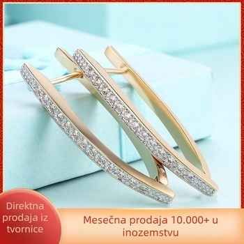 Lekani geometrijski naušnice s cirkonima za žene, od mesinga, lagani luksuz KZCE127