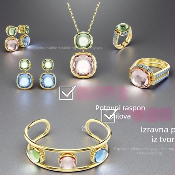 Set nakita: dvobojna ogrlica s cirkonima, obostrani prsten, kristalni privjesak, naušnice i narukvica