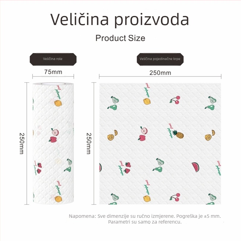 Jednokratna krpa za pranje suđa 25×25 cm s ugrađenim sredstvom za pranje posuđa, krpa s voćnim uzorkom i pjenušavim učinkom