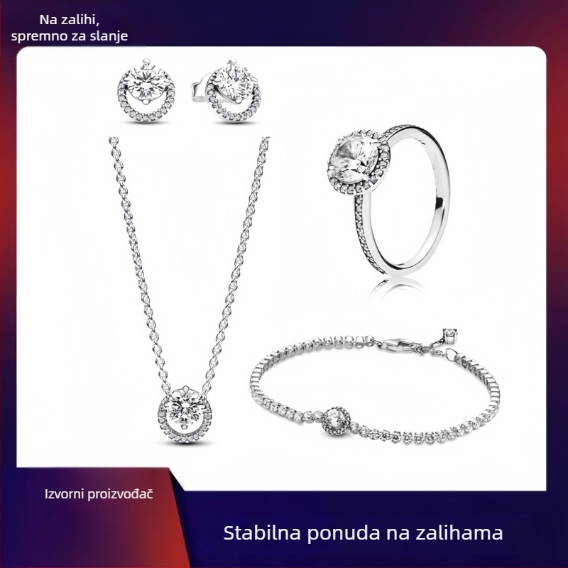 Set nakita: ogrlica, prsten i teniski narukvica s okruglim dijamantom — klasičan i elegantan