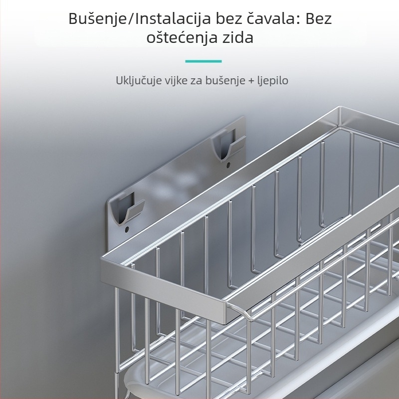 Prilagodljivi kuhinjski nosilac za odvodnju, spremnik tekućeg sapuna, sapun za ruke i spužvu, zidni nosač