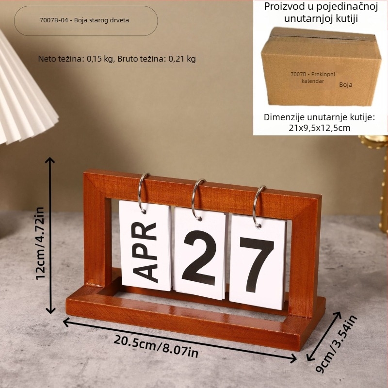 Drveni stolni kalendar, minimalistički stil, dekor za dom i ured
