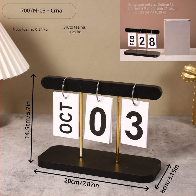 Drveni stolni kalendar, minimalistički stil, dekor za dom i ured