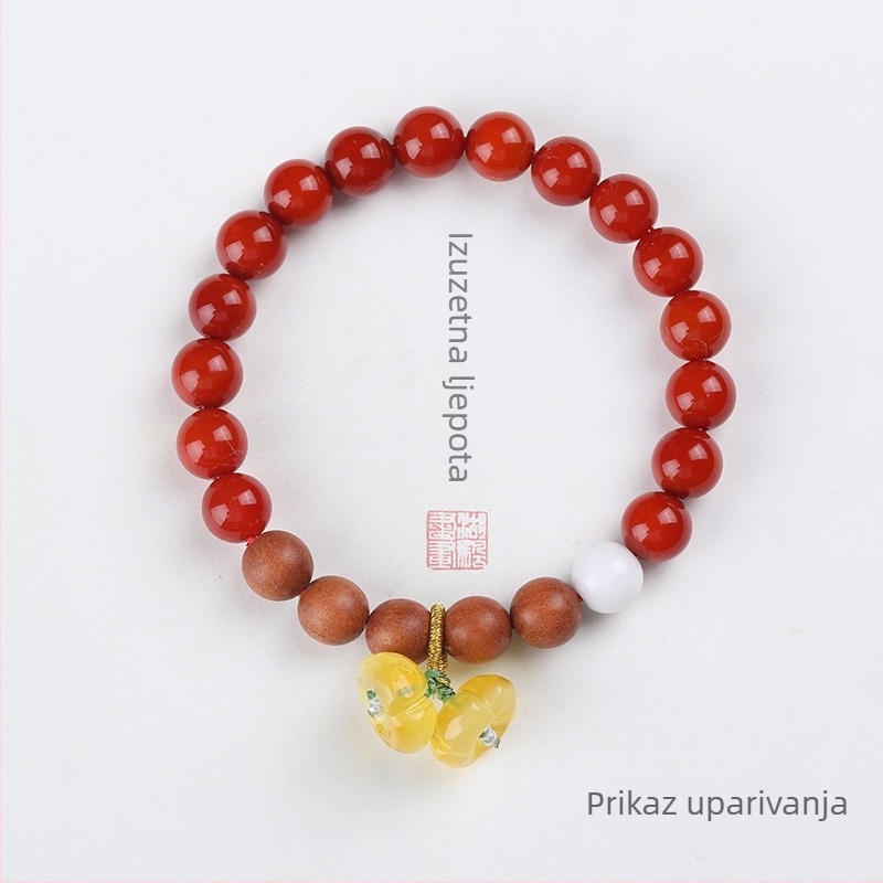 Prirodni jantar, medno-zlatni tonovi, osmanthus naglasak, mali privjesak kapljice s resama, Nan Hong južno crvene perle, Laoshan sandalovo drvo, dodaci za ogrlicu i narukvicu od perli