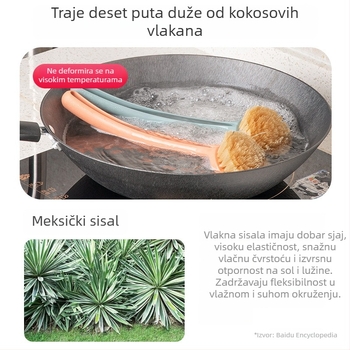 Četka za lonce i zdjele s dugačkim drškom, kuhinjska četka od biljnih vlakana za pranje posuđa, uklanja masnoću bez upijanja ulja