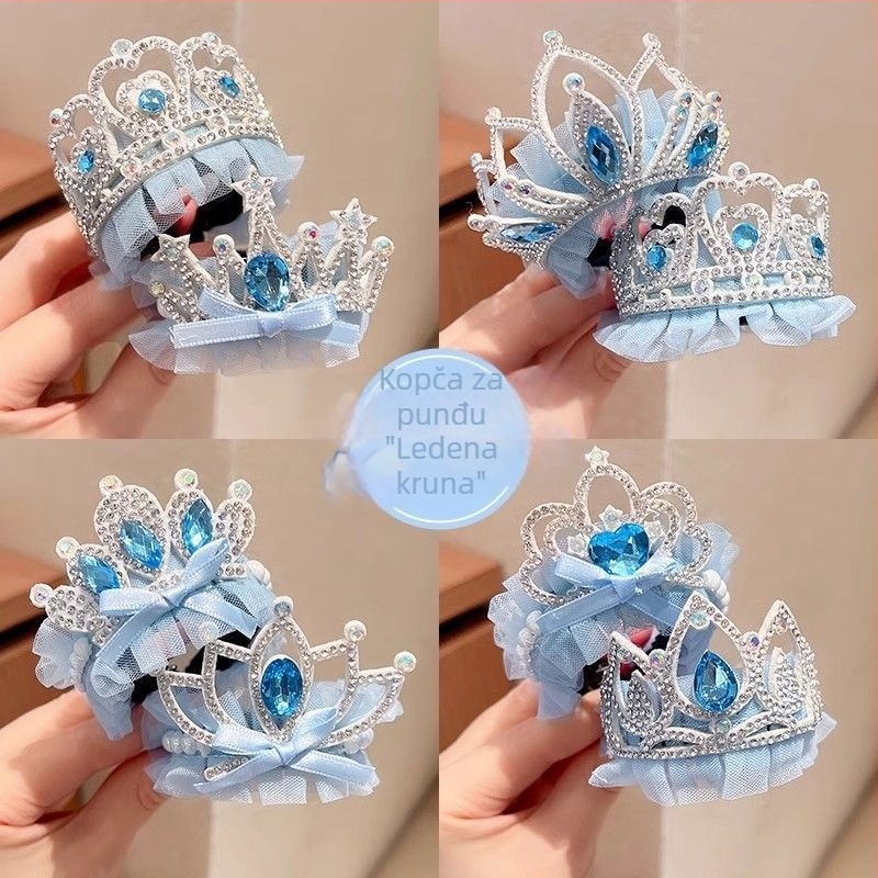 Elsa princeza – dječja plava tiul korona za rep, klipsa za kosu s kristalima