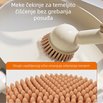 Kuhinjska četka s dugim držalom za pranje posuda, zdjela i čaša; ne zadržava masnoću, ne oštećuje posuđe; višestruka uporaba.