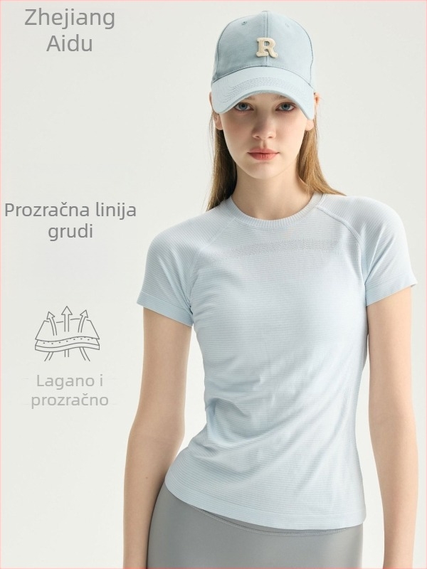 Bezšivni tanak top za jogu za žene, kratkih rukava, brzo se suši