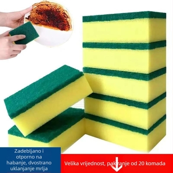 Debela čistilna spužva s dvostranim abrazivnim slojem za posuđe, krpa za suđe, krpa za čišćenje, četka za pranje posuđa i magični brisač