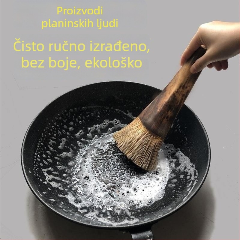 Četka za posuđe s dugom drškom od kokosovih vlakana, nježna prema posuđu, ne oštećuje dno posude, ne lijepi ulje i ne lijepi se za ruke