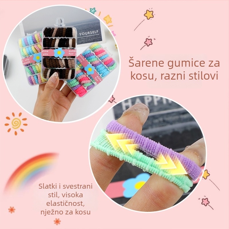 Kutijaste gumice za kosu za djecu, makaron stil, nježne prema kosi, visoka elastičnost, bez šavova, izdržljive