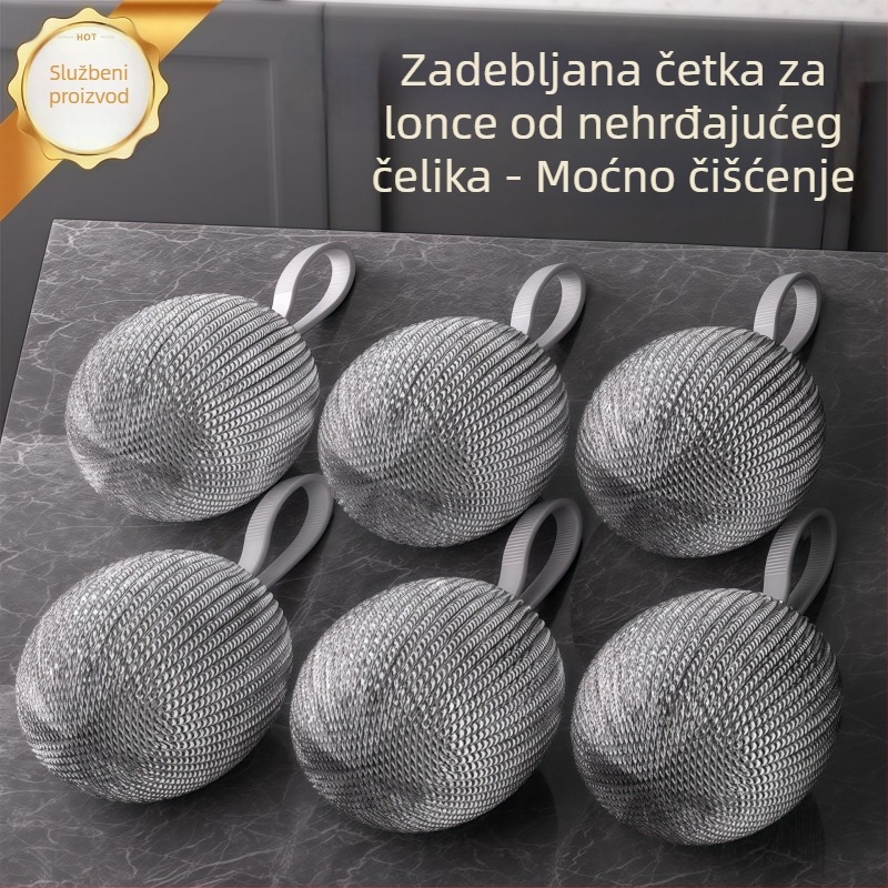 Nehrđajuća čelična čistilna kugla s užetom za vješanje, za kućnu upotrebu, kuhinju i pranje posuđa, otporna na hrđu i ne ispušta vlakna