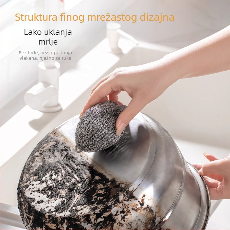 Nehrđajuća čelična čistilna kugla s užetom za vješanje, za kućnu upotrebu, kuhinju i pranje posuđa, otporna na hrđu i ne ispušta vlakna