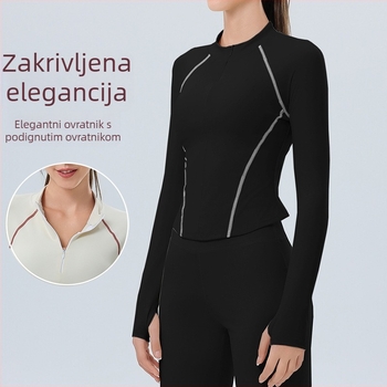 Ženska jakna za jogu, uskog kroja, stojeći ovratnik, zatvarač, duge rukave, brzo se suši, za trčanje i fitness – novi model