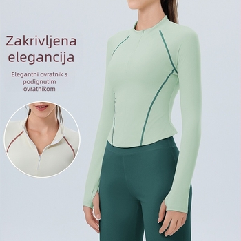 Ženska jakna za jogu, uskog kroja, stojeći ovratnik, zatvarač, duge rukave, brzo se suši, za trčanje i fitness – novi model