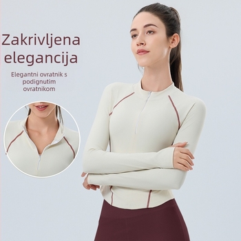 Ženska jakna za jogu, uskog kroja, stojeći ovratnik, zatvarač, duge rukave, brzo se suši, za trčanje i fitness – novi model