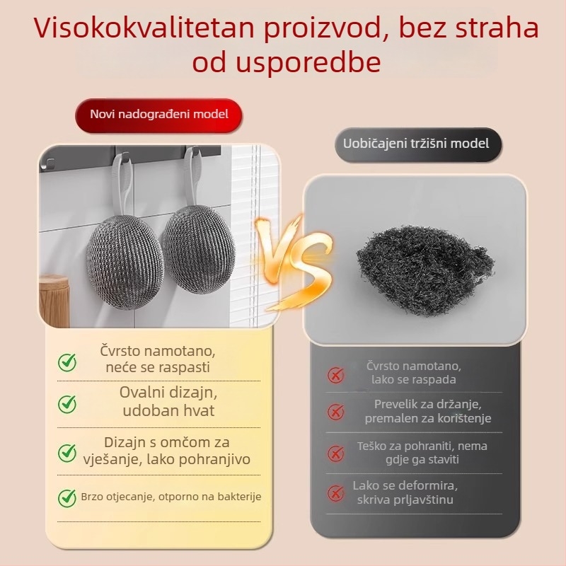 Čelična žična kugla 304, prehrambene kvalitete, bez otpuštanja vlakana, kuhinjska četka za lonce i posuđe