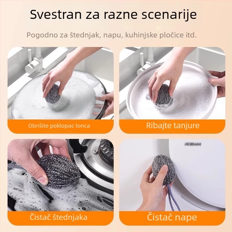 Čelična žična kugla 304, prehrambene kvalitete, bez otpuštanja vlakana, kuhinjska četka za lonce i posuđe