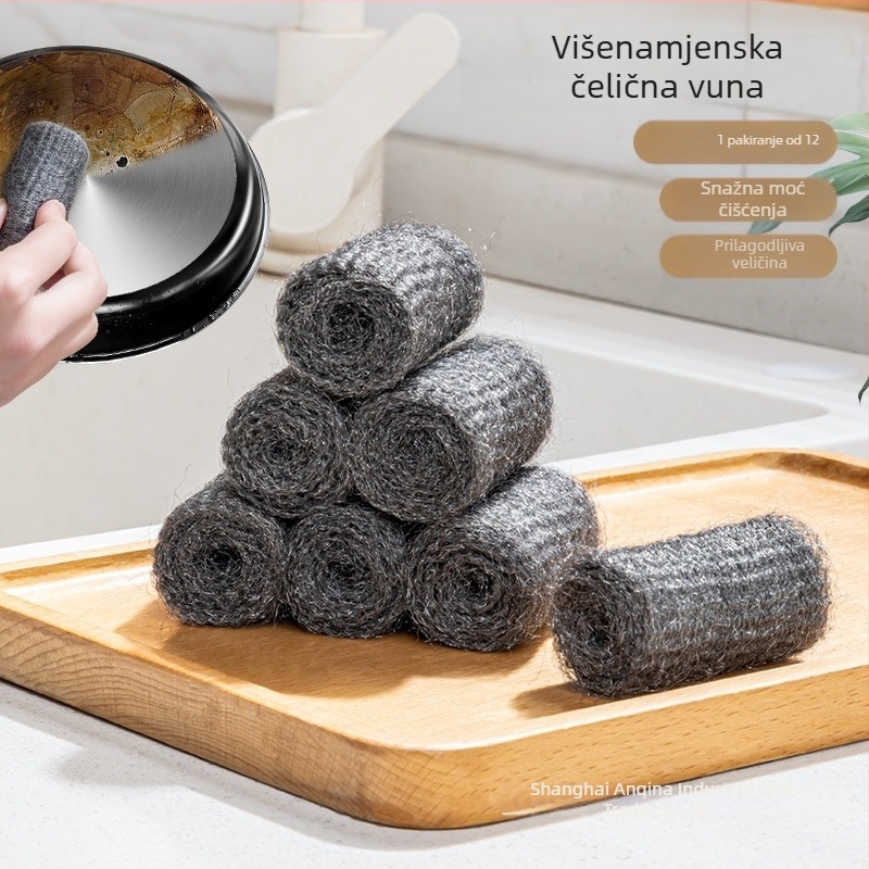 Ultra-fina čelična vunasta kuglica za dno posude; čišćenje i uklanjanje naslaga u kuhinji.