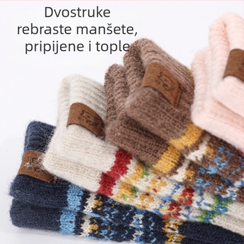 Jacquard rukavice za djecu, podstavljene flisom, debeli i topli za jesen i zimu, kontrastne boje
