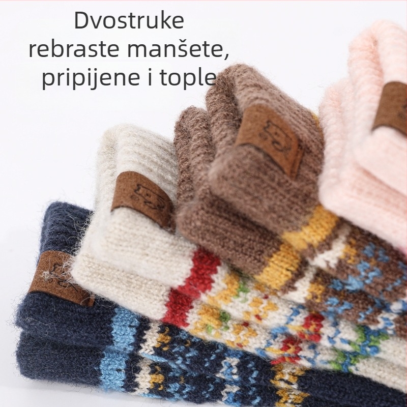 Jacquard rukavice za djecu, podstavljene flisom, debeli i topli za jesen i zimu, kontrastne boje