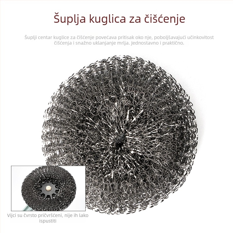 Kuhinjska četka za posuđe i lonce s dugom drškom i kuglicom od nehrđajućeg čelika