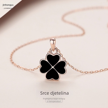 Dvostruki lančić s četverolistom za žene, ljetni korejski stil, srcoliki privjesak, srebro 925, duljina 21–50 cm