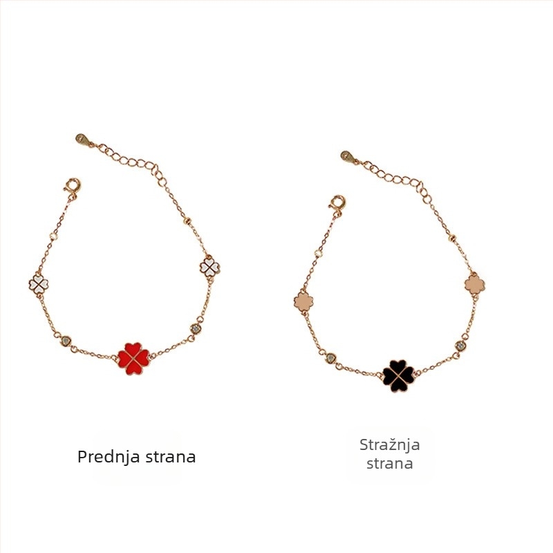 Dvostruki lančić s četverolistom za žene, ljetni korejski stil, srcoliki privjesak, srebro 925, duljina 21–50 cm