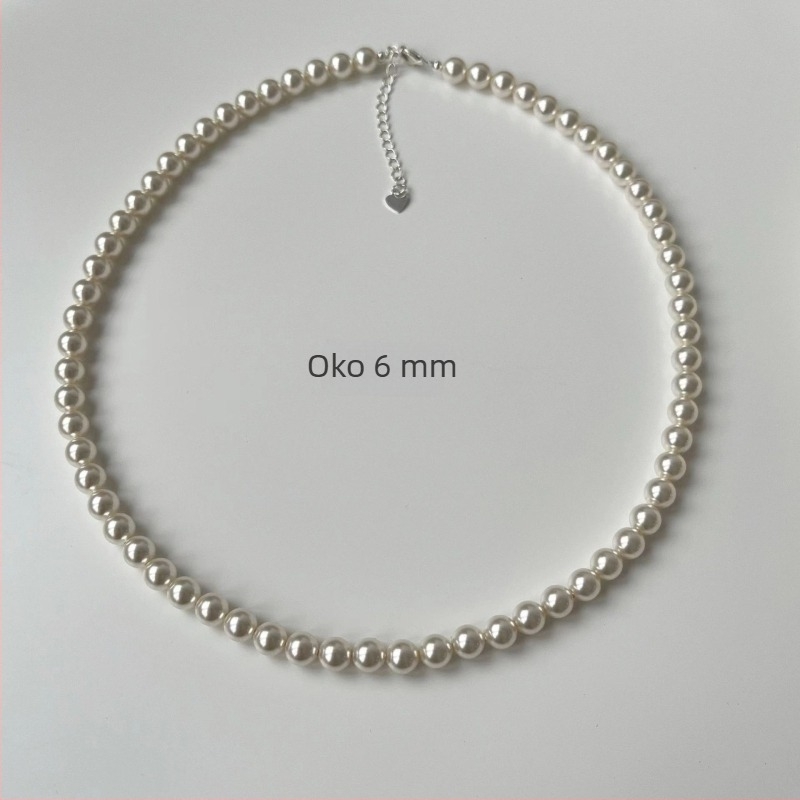Okruglo biserno ogrlico od srebra 925, duljina 41–50 cm, klavikula lanac, jednostruki sloj, korejski stil